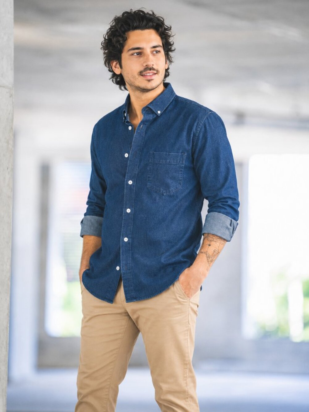 Men's XS Under510 Dark Denim Long Sleeve Shirt Button Down Under 510